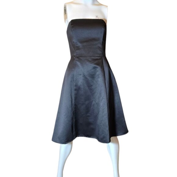 Black Satin Feel Strapless A-Line Cocktail Dress sz 8 - Picture 4 of 9
